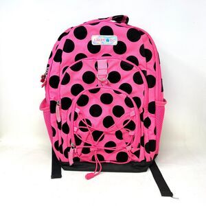 Y2K Polka Dot Backpack Limited Too Rare Vintage Pink Black Velvet Flower Charms